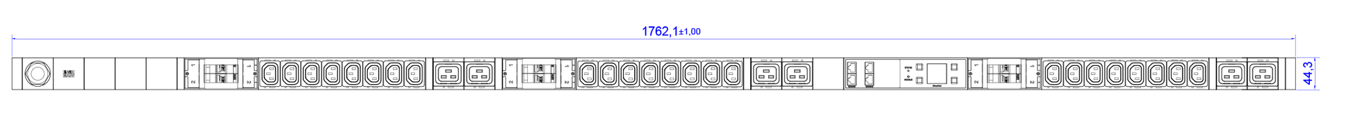 Bachmann Rack-PDU BN3000 Slave – 24× IEC C13, 6× IEC C19, CEE 32A (3P+N+PE, rot), 400 V, 3 m, Messfunktion