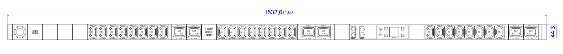 Bachmann BN3000 IT-Steckdosenleiste – IEC C13×24, C19×6 – CEE 3×16A (3 m) – Messung pro Phase, Differenzstrom
