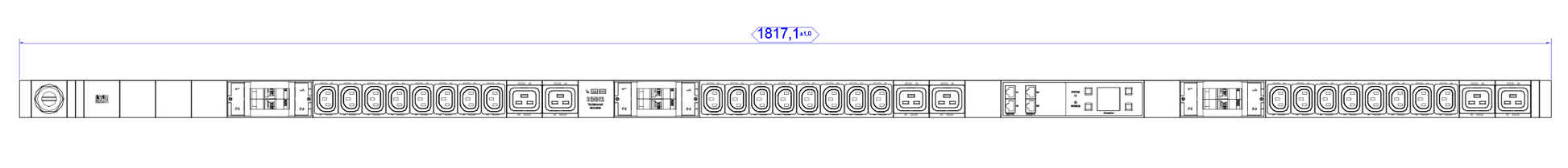 Bachmann Rack-PDU – Überwacht, Messung pro Phase, LAN, 3-phasig, Rack 0U, 32 A 400 V, 24×C13 + 6×C19, CEE 5-polig