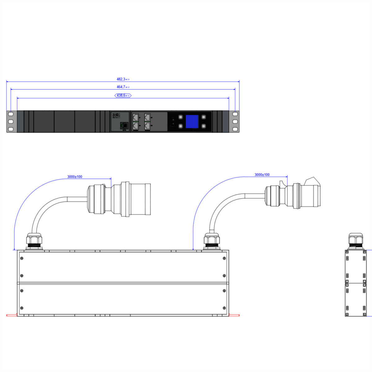 Bachmann BN3000 RCM Slave Steckdosenleiste, 3 m, CEE 16-3 Ein-/Ausgang, Messung pro Phase