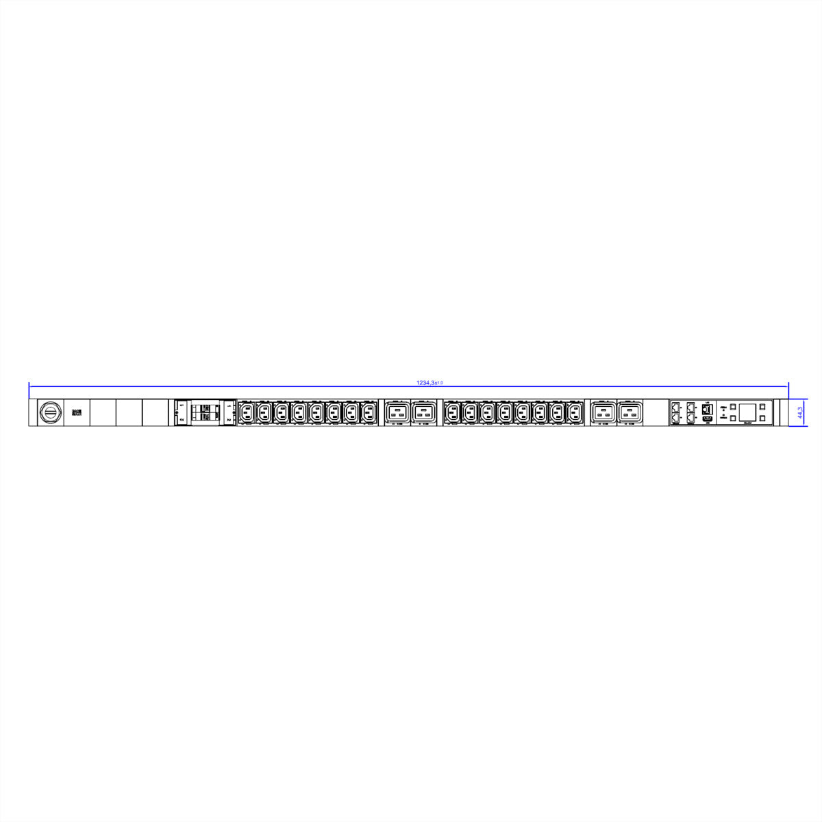 Bachmann BN3500 – IT-Steckdosenleiste, 16× IEC C13 + 4× IEC C19, 3 m, CEE 32A, Messung, LAN