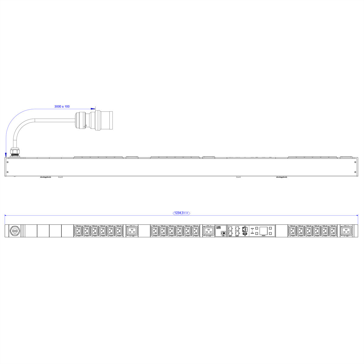 Bachmann BN3500 – Rack-PDU pro Ausgang messbar, 3-phasig, 18× IEC C13 + 3× IEC C19, Stecker CEE 16A, 3,0 m, LAN