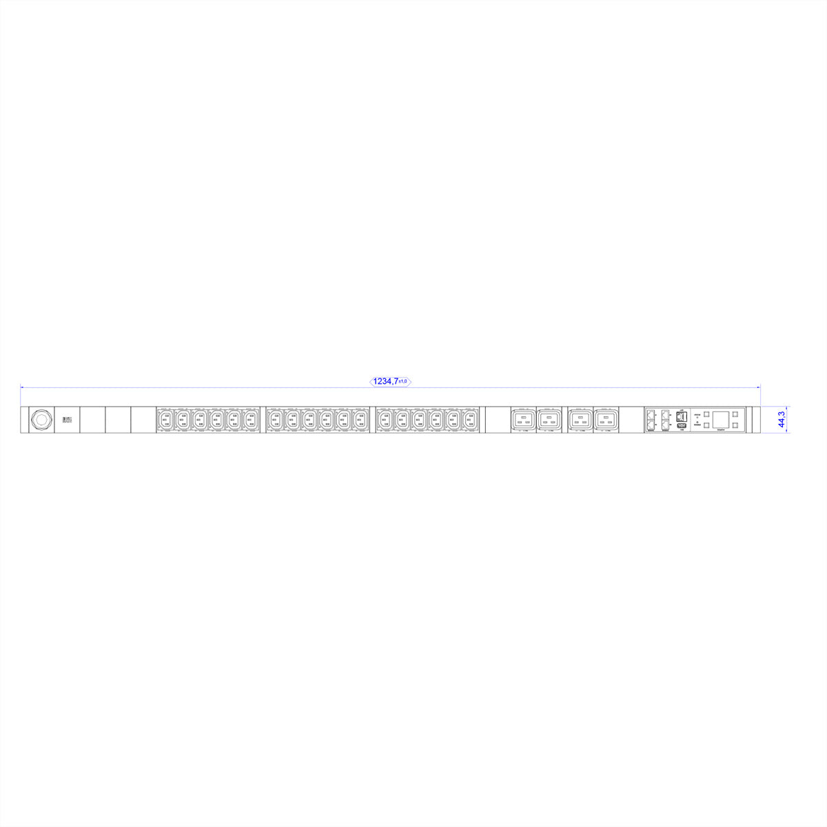 Bachmann BN7000 Rack-PDU – 18× IEC C13, 4× IEC C19, CEE 16A, 230 V/16 A, einphasig, 3 m, schwarz