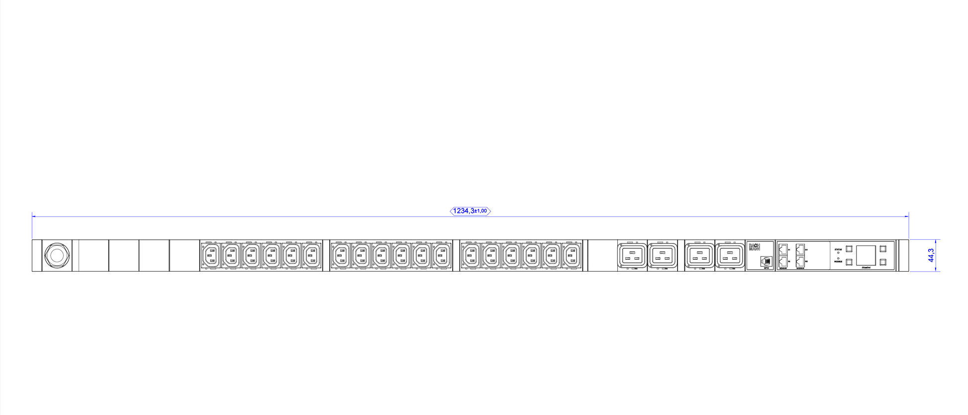 Bachmann BN7000 Slave Rack-PDU – Gemessen, einphasig 16 A 230 V, (18×C13 + 4×C19), Eingang CEE 16-3, 3 m