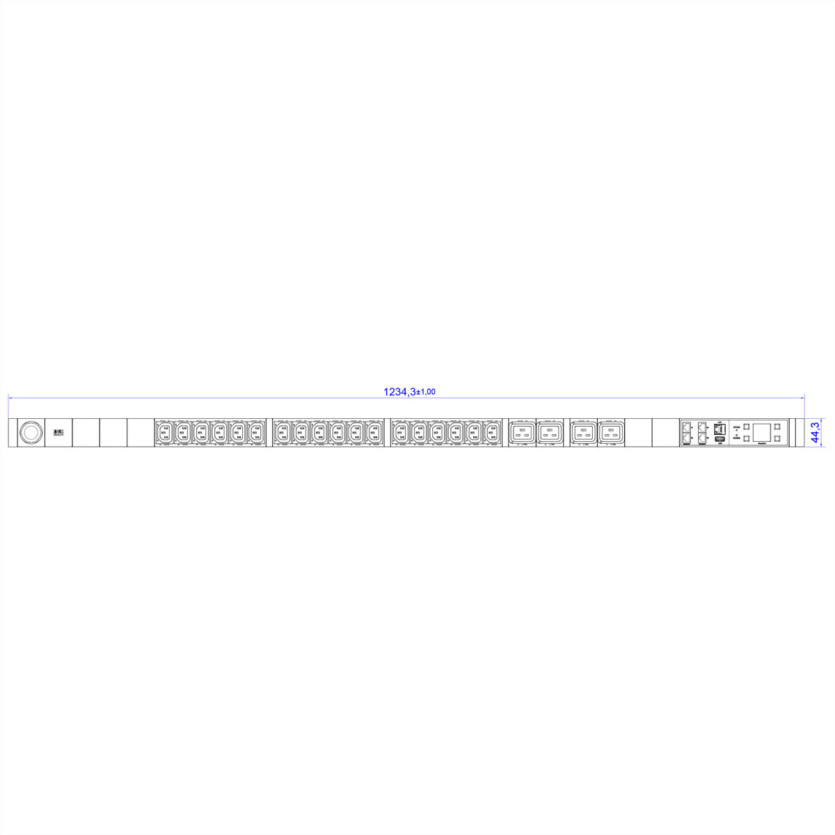 Bachmann BN7500 – Rack-PDU pro Ausgang messbar, einphasig, 18× IEC C13 + 4× IEC C19, 16 A, Stecker CEE 16A