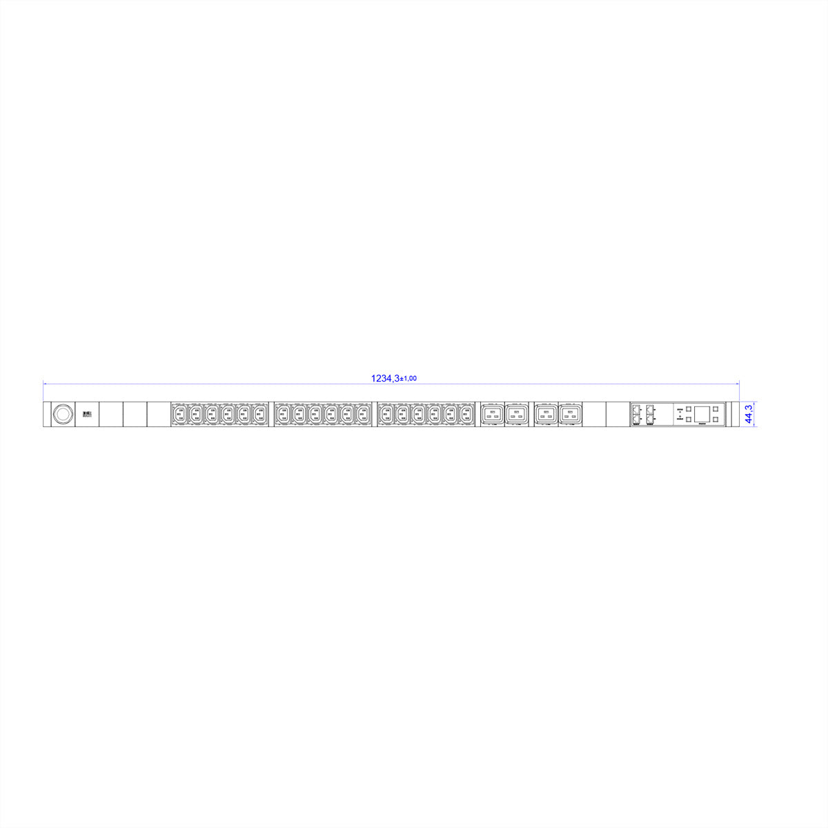 Bachmann BN7500 Slave Steckdosenleiste C13×18, C19×4 – Messung pro Dose, schaltbar – 3,0 m, CEE 16A