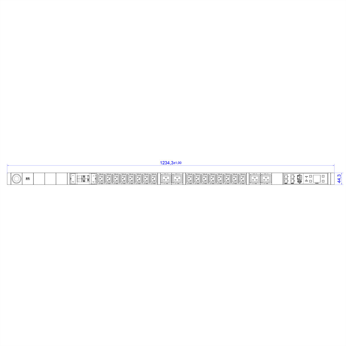 Bachmann Rack-PDU pro Ausgang gemessen, 0U vertikal, 3-phasig 32 A 400 V, (16×C13 + 4×C19), 3 m – schwarz