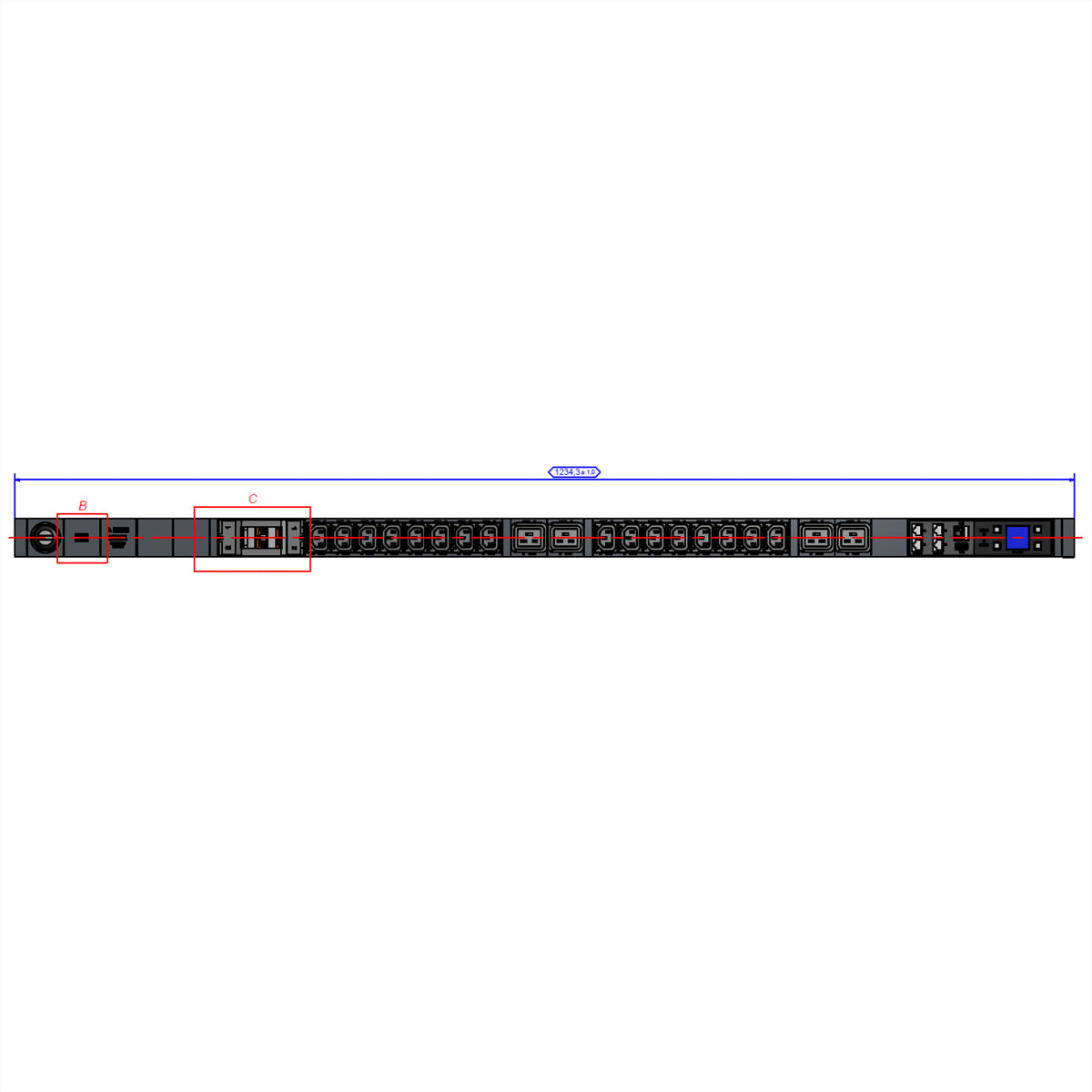 Bachmann BN7500 RCM – Rack-PDU überwacht/geschaltet, 16× IEC C13 + 4× IEC C19, 32 A, Stecker IEC 60309, 1U