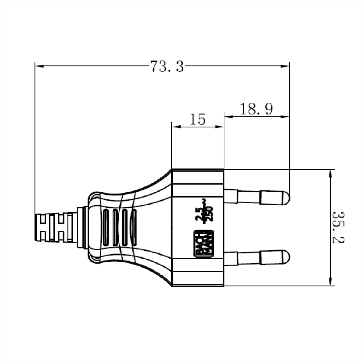 Bachmann Montagestecker, Schraubanschluss, 250 V, 2,5 A, 100×75×20 mm – für H05VV‑F 2×0,75 mm² – weiss
