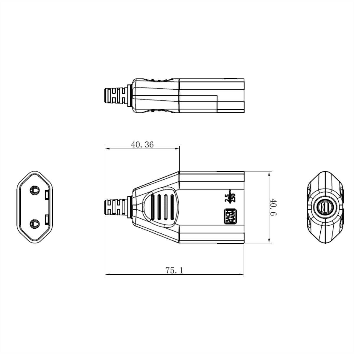 Bachmann Adapterkabel Euroflachkupplung, für H05VV-F 2×0,75 mm², 2,5 A 250 V, 3 Stk. – schwarz