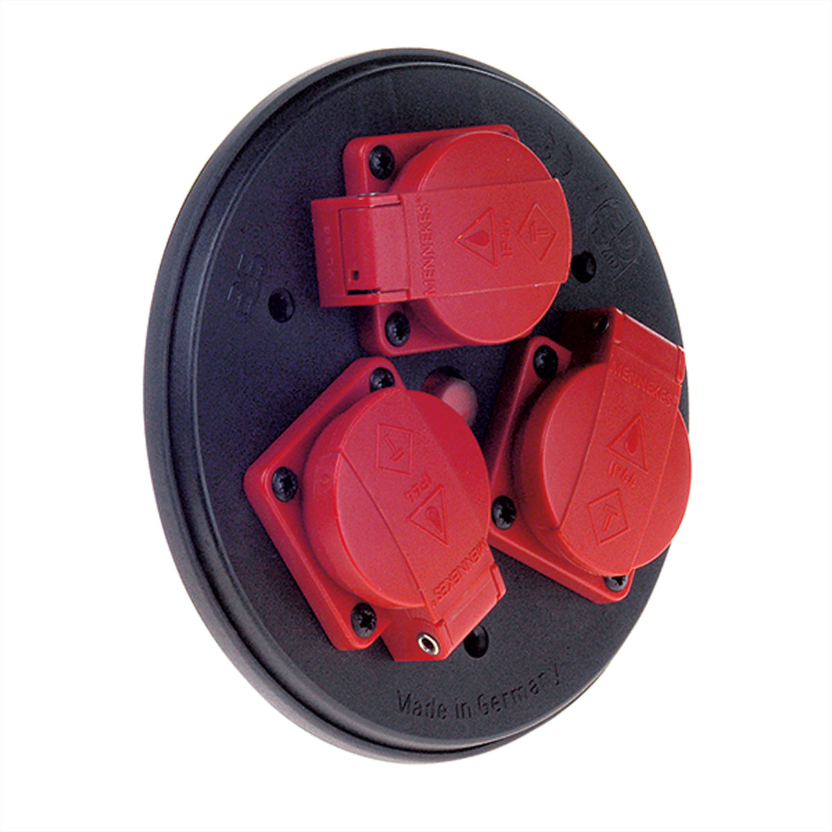Bachmann Steckdosenleiste, 3×T13, Klappdeckel, Thermoschutzschalter, IP44 – Rot