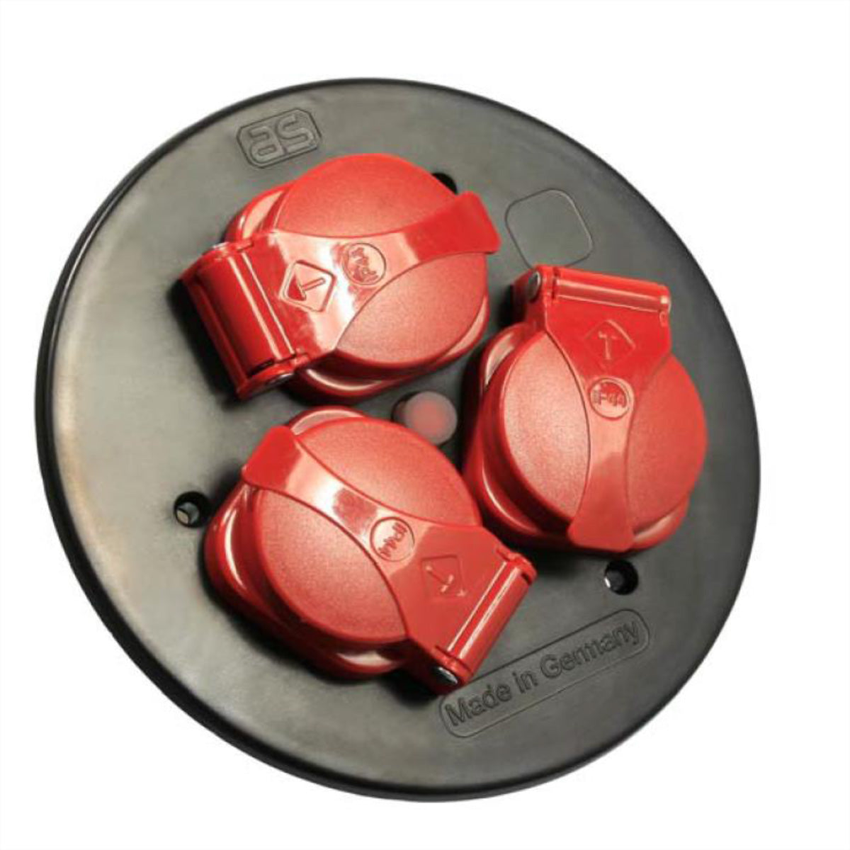 Bachmann Steckdosenleiste, 3×T13, Klappdeckel, Thermoschutzschalter, IP44 – Rot