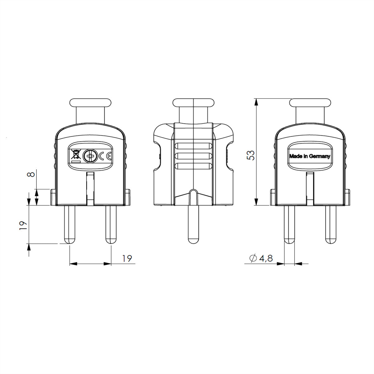 Bachmann Montagestecker, Schutzkontaktzentralstecker (CEE 7/7 Typ E/F), bruchfest – schwarz