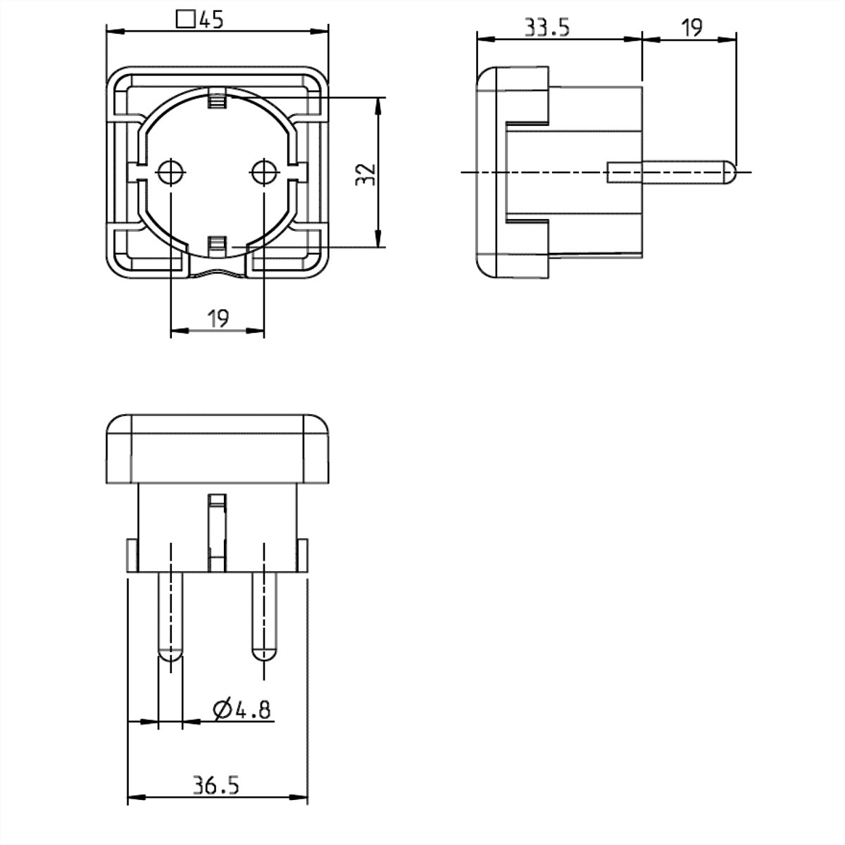 Bachmann Montagestecker, 2P+E, montierbar, 44×44×52 mm – braun