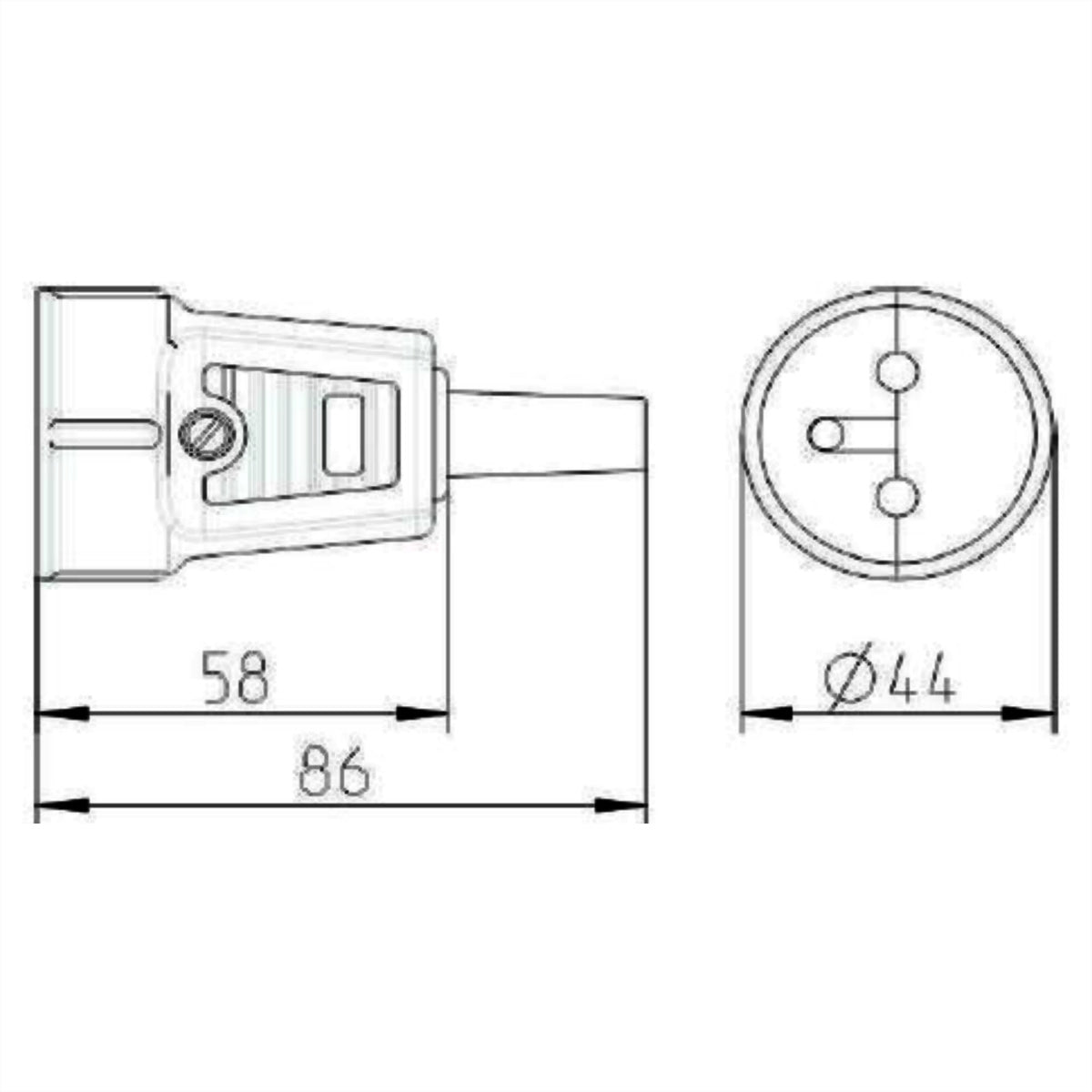 Bachmann Kupplung Typ E (CEE7/5) – 250 V, 16 A, mit Erdungsstift, Knickschutztülle – für FR/CZ/SK