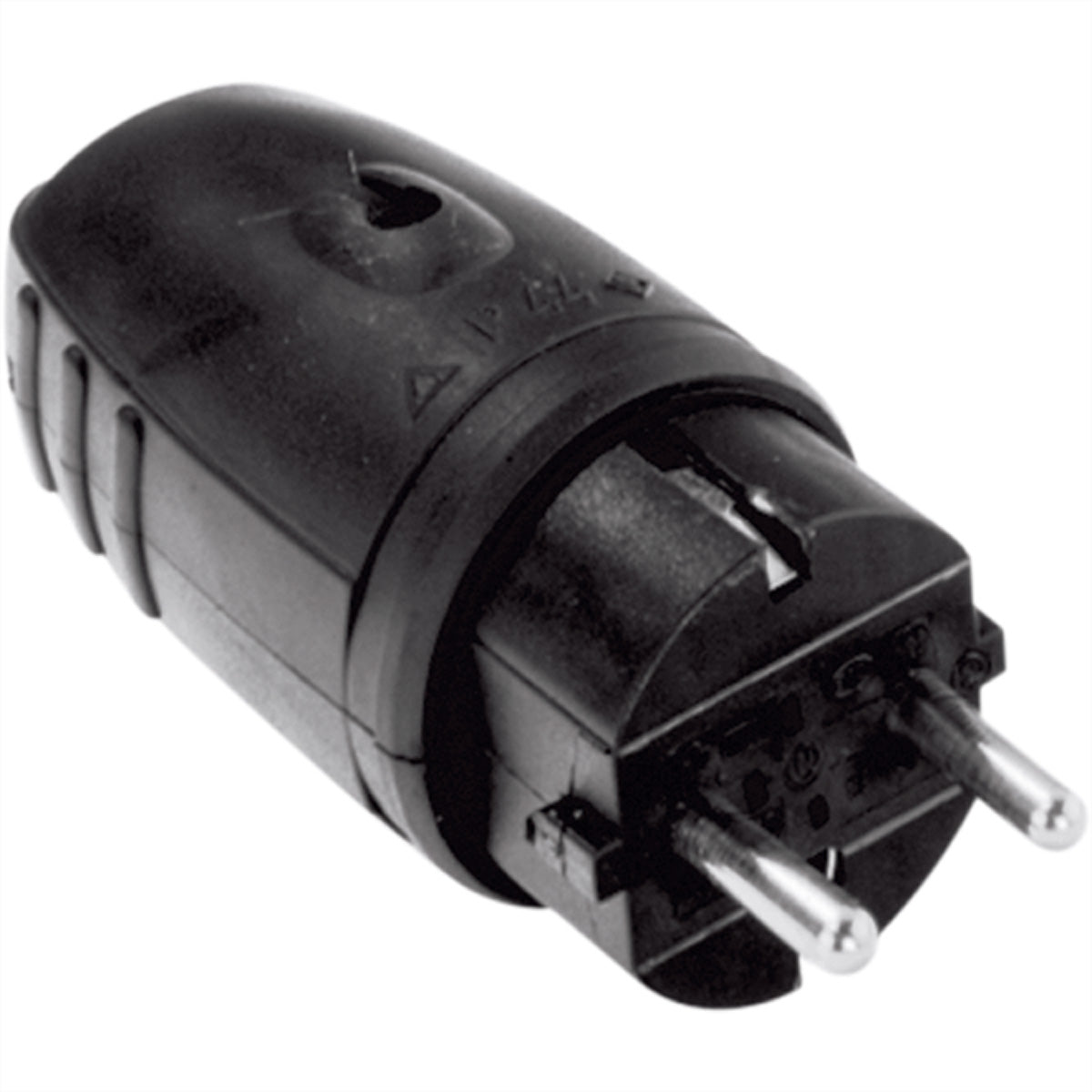 Bachmann Montagestecker, IP44, 250 V, 16 A, Gummi-Gehäuse, 44×44×105 mm – Schwarz