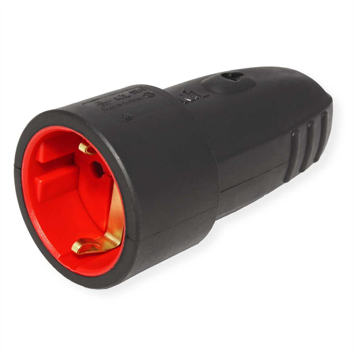 Bachmann Montagestecker, Eingang IEC60309 16 A 230 V (rot), Gummikupplung, 100×50×50 mm – schwarz