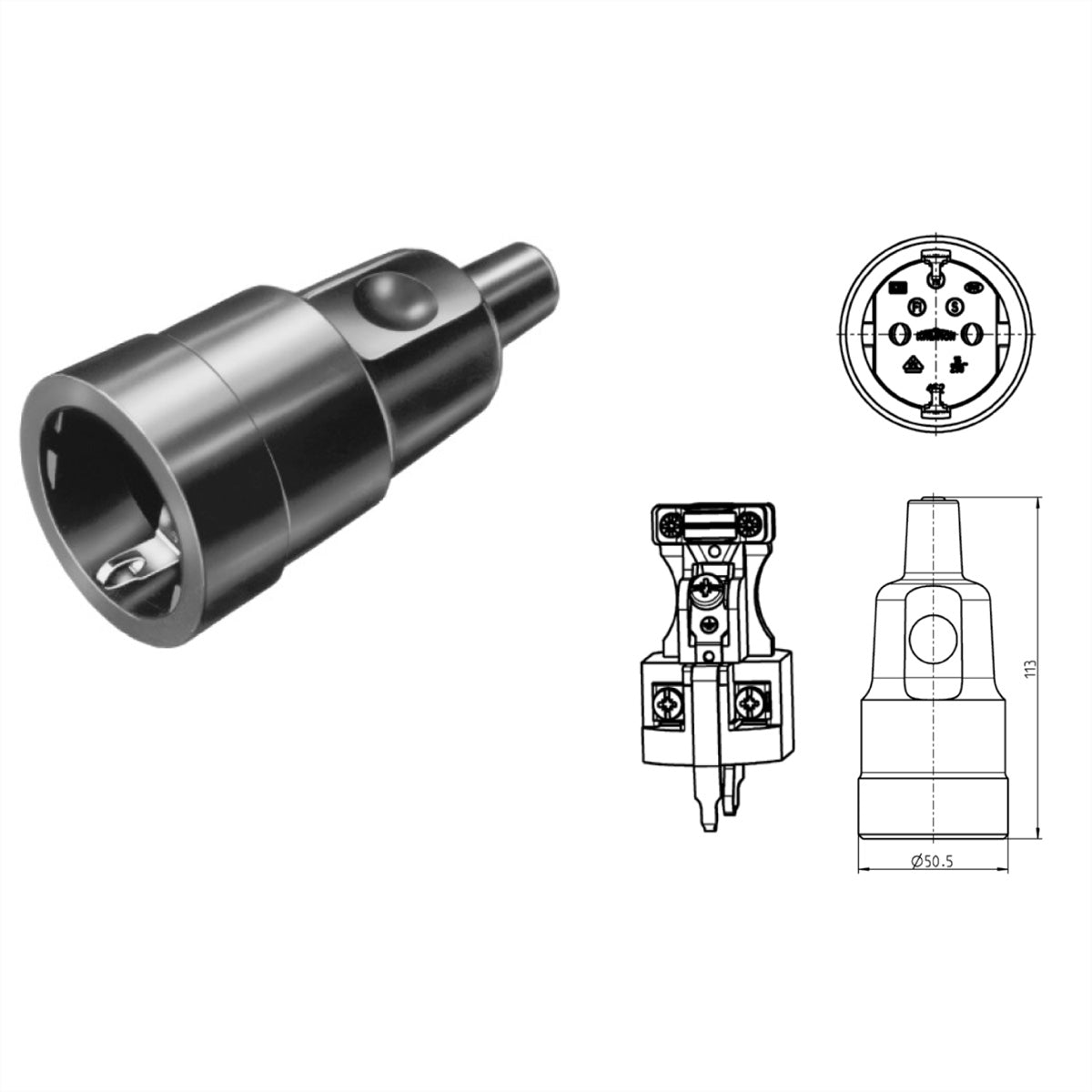 Bachmann Vollgummikupplung, 16 A 250 V, Vollgummi, 115×50×50 mm – schwarz