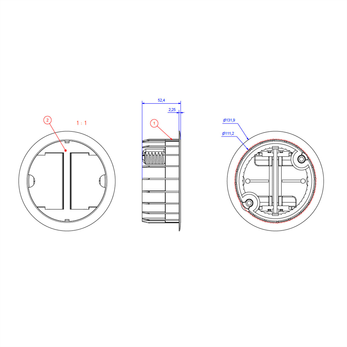 Bachmann Kabeldurchlass – 130×130×65 mm – PA6 – Schwarz, für Hohlböden