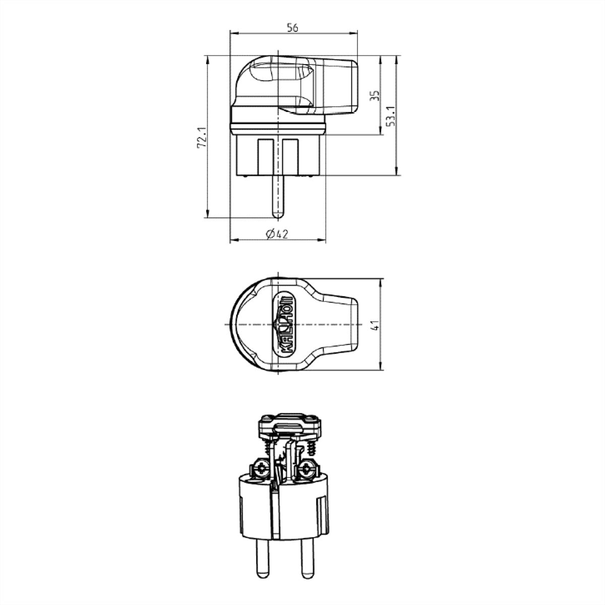 Bachmann Montagestecker, Vollgummi-Winkelstecker, Schutzkontakt, IP44, 16 A 250 V, 55×50×75 mm – Schwarz