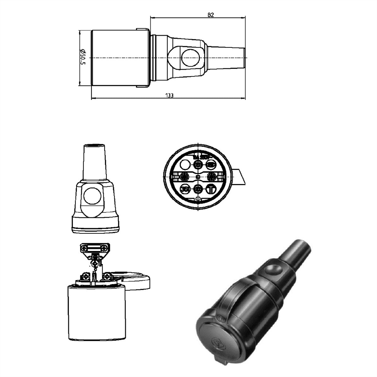 Bachmann Vollgummikupplung, 16 A 250 V, IP44, mit Deckel, 150×90×50 mm – schwarz