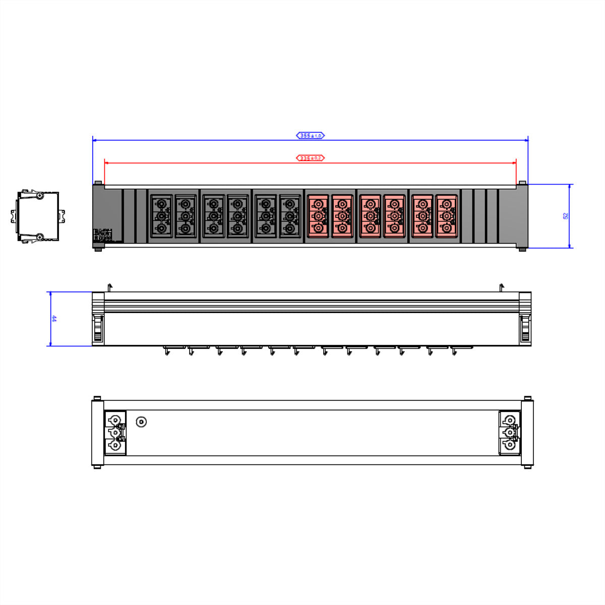 Bachmann Steckdosenleiste, 6×GST18 + 6×GST18, Eingang 2×GST18 (weiblich), inkl. Beschriftungsstreifen 15×35 mm