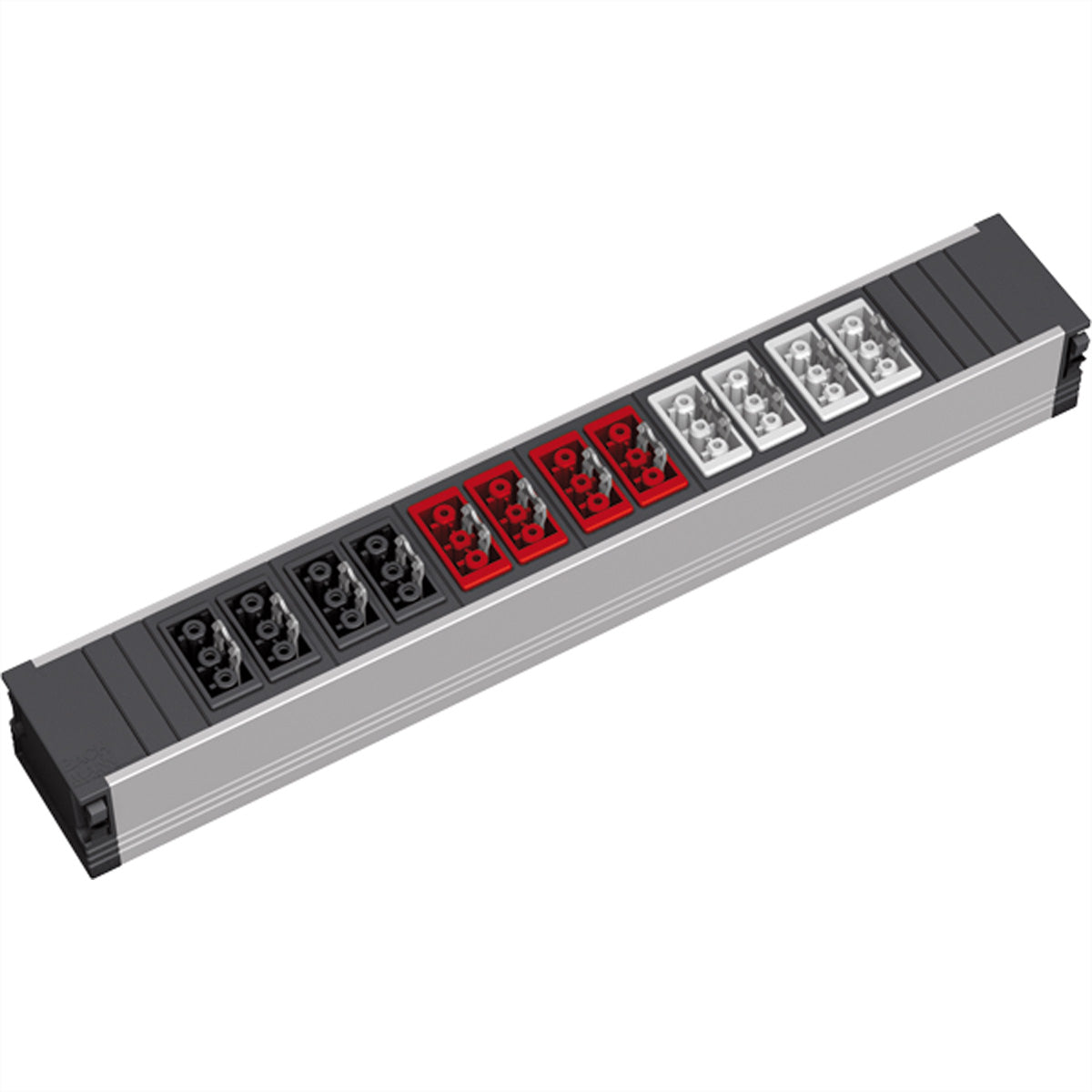 Bachmann Steckdosenleiste (4×GST18 schwarz + 4×GST18 rot + 4×GST18 grau), Eingang 3×GST18, 356×75×75 mm