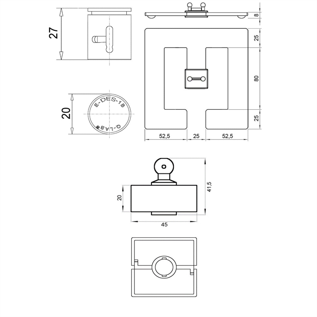 Bachmann Kabelführung – mit Bodenplatte und Tischanbindung, Silber, Polypropylen (PP), B 155 × H 75 × T 300 mm