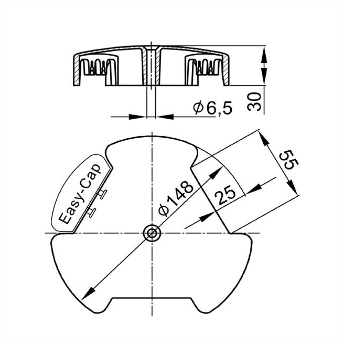 Bachmann Verschlusskappe – 65 × 100 × 30 mm – Polypropylen – Silber