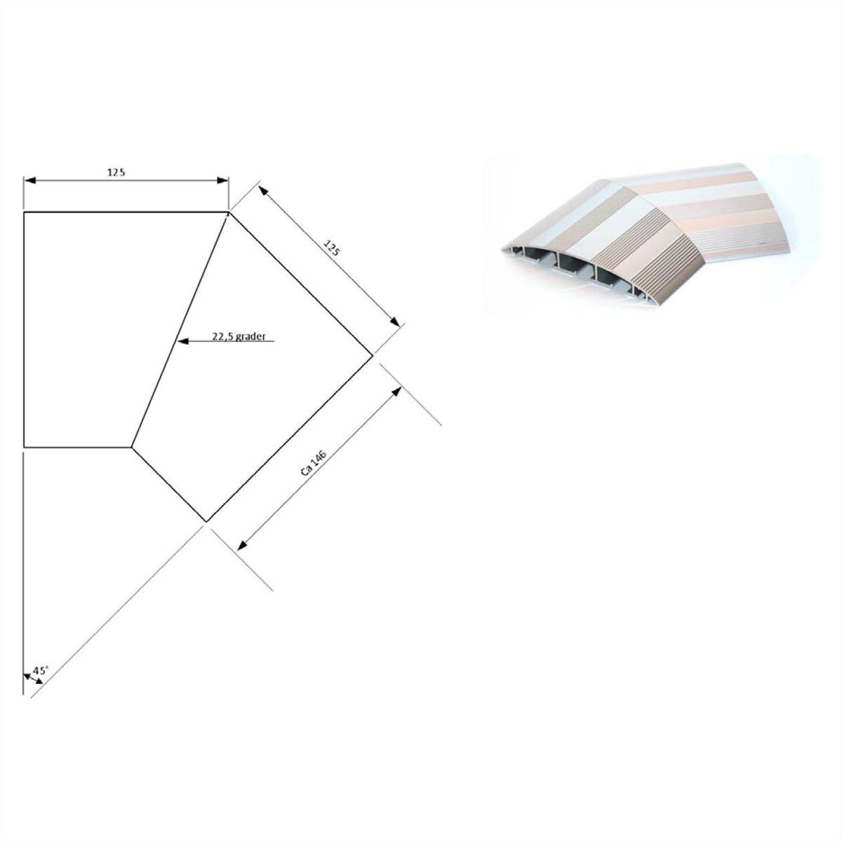 Bachmann Kabelkanal-Winkel 45° – 350 × 420 × 25 mm – Aluminium – Grau