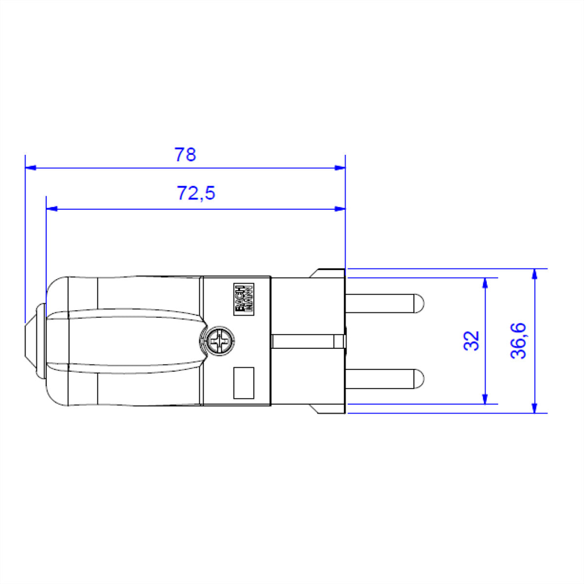 Bachmann Montagestecker, CEE 7/7 2-polig mit Schutzkontakt, 250 V 16 A, Kunststoff, 40×95×40 mm – schwarz