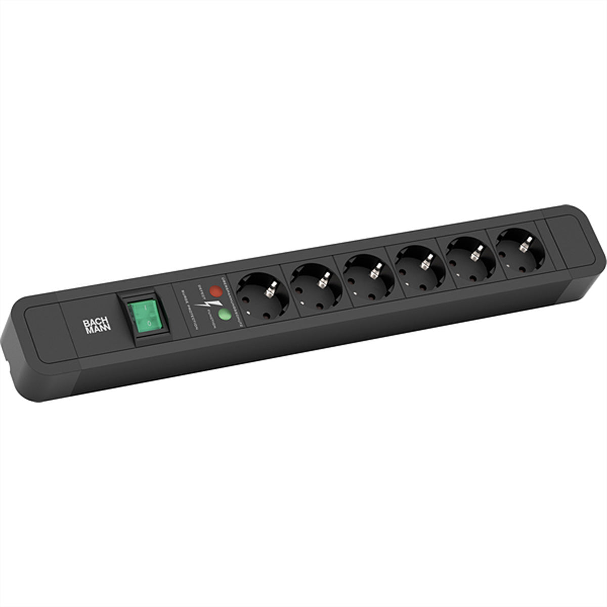 Bachmann Steckdosenleiste – 6×Schuko (Typ E/F), 2,0 m, Schalter, Überspannungsschutz