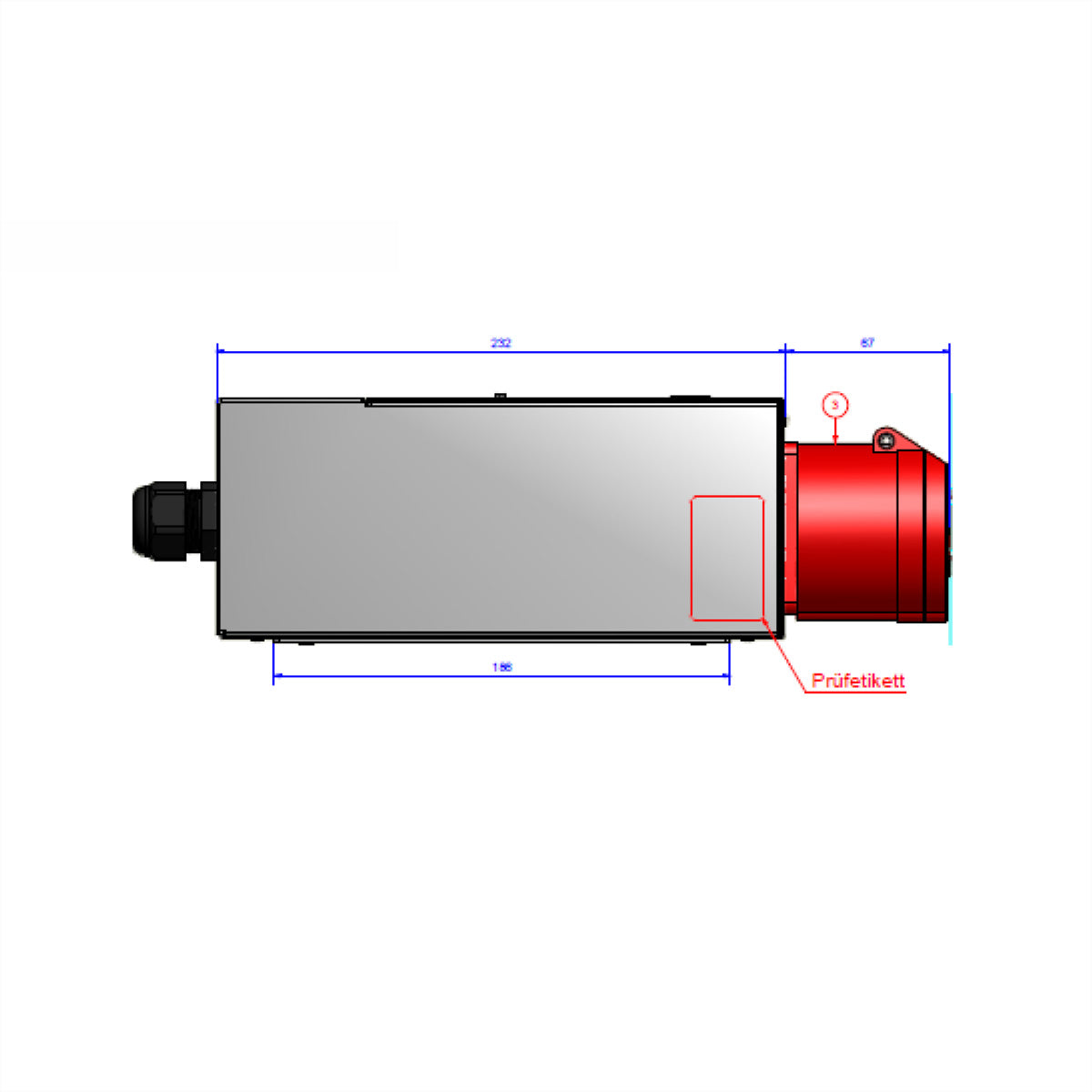 Bachmann BlueNet Steckdosenleiste, 3×CEE 32-5, 3 m, Messung, Webserver, Display, 1×RJ-45 – schwarz/rot