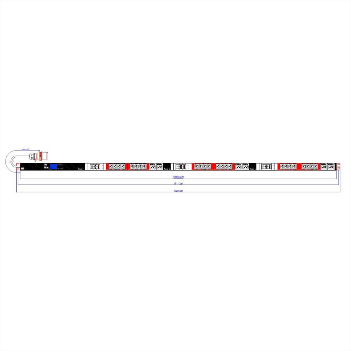Bachmann Rack-PDU – Überwacht, 3-phasig, 1U-Rack, 32 A 400 V, 24×C13 + 6×C19, CEE 32 A (IEC 60309), 3,0 m