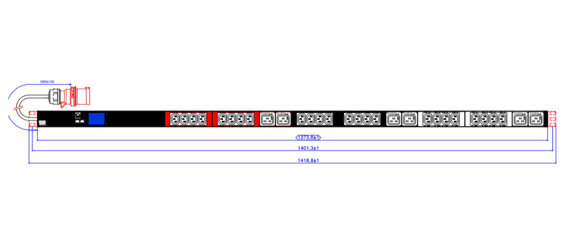 Bachmann BN2000 Rack-PDU Metered 1U, 3-phasig, (24×C13 + 6×C19), 3 m – schwarz