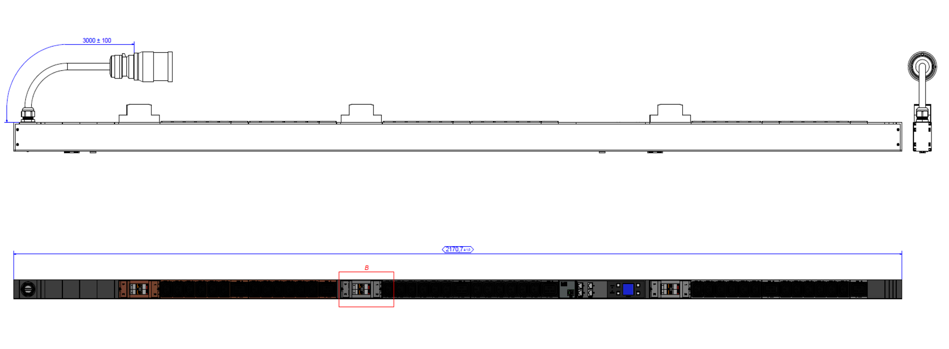 Bachmann BN3000 Slave Rack-PDU gemessen, 3-phasig 32 A 400 V, (36×C13 + 6×C19), 3 m