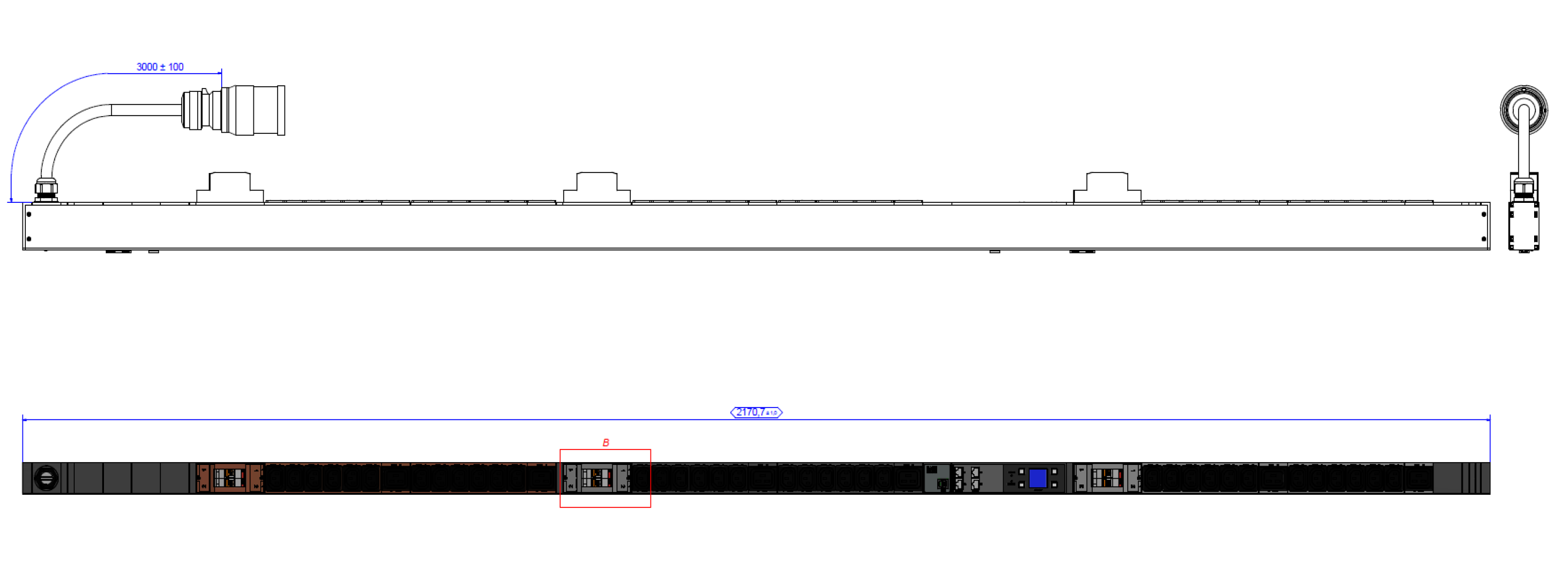 Bachmann BN3000 Slave Rack-PDU gemessen, 3-phasig 32 A 400 V, (36×C13 + 6×C19), 3 m