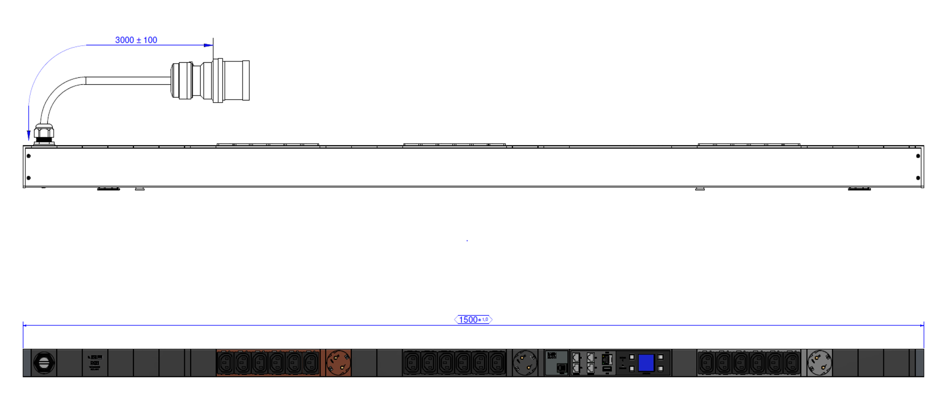 Bachmann BN3000 RCM Rack-PDU gemessen, 3-phasig 16 A 400 V, (18×C13 + 3×T13), Eingang CEE 16-3, 3 m