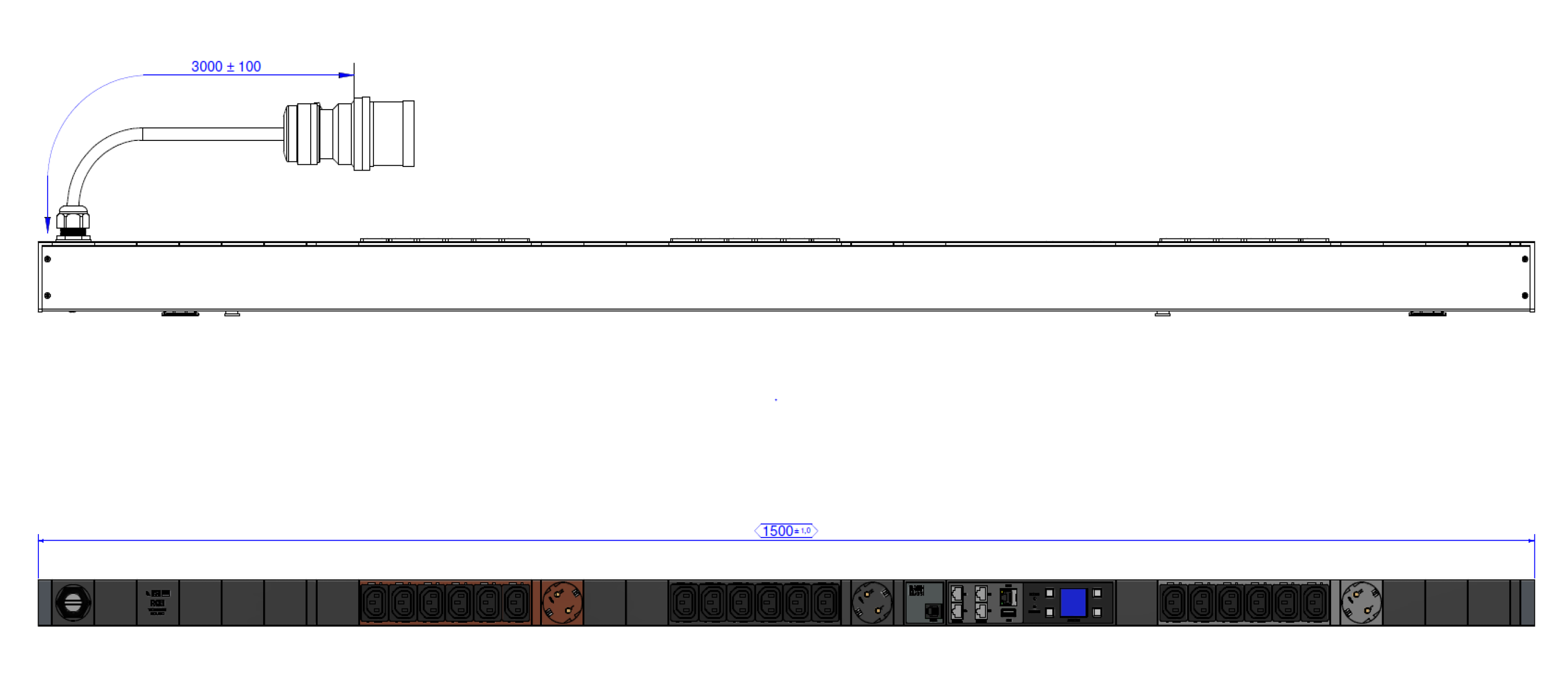 Bachmann BN3000 RCM Rack-PDU gemessen, 3-phasig 16 A 400 V, (18×C13 + 3×T13), Eingang CEE 16-3, 3 m