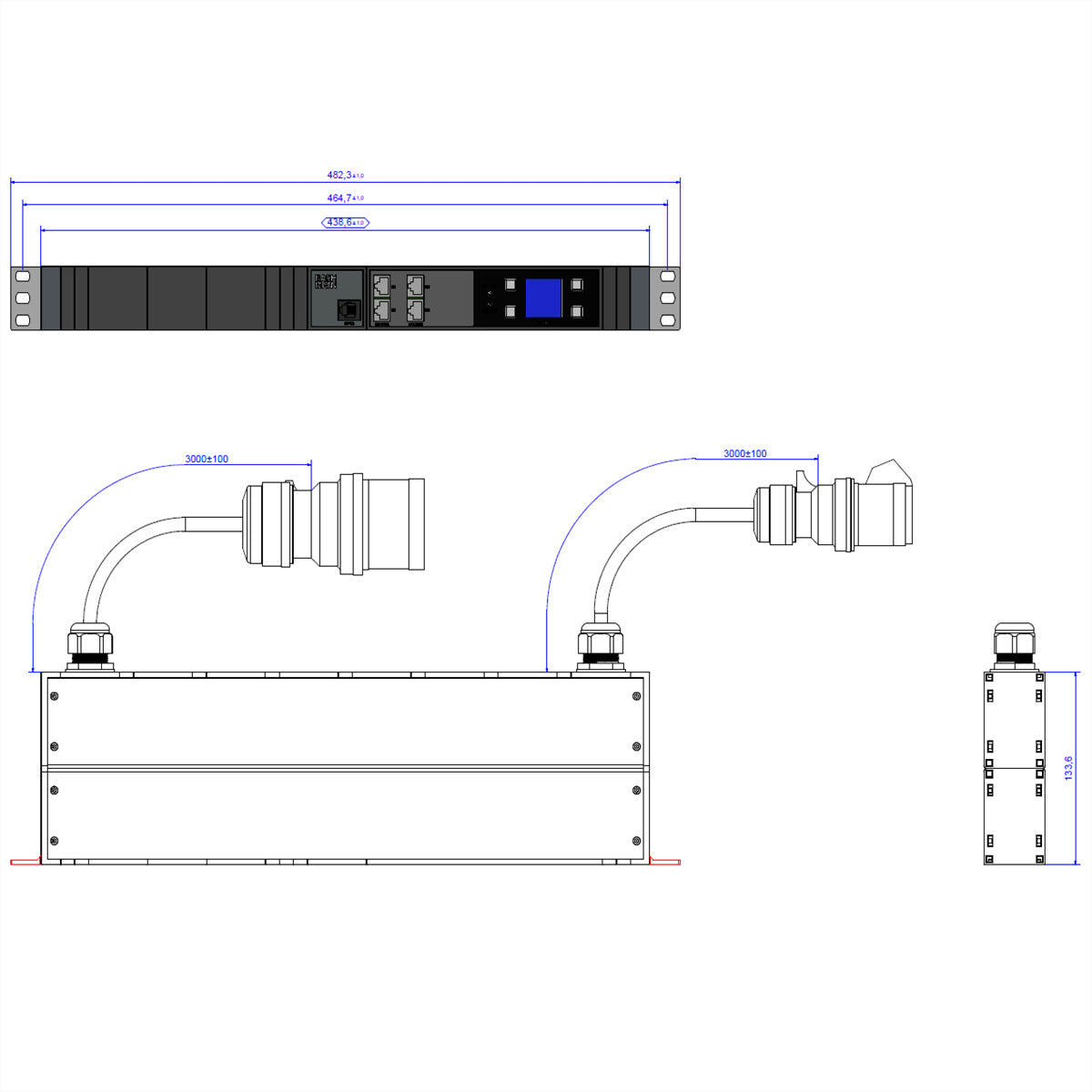Bachmann BN3000-XXL Steckdosenleiste, 2×3 m CEE 32‑3, einphasig – mehrfarbig