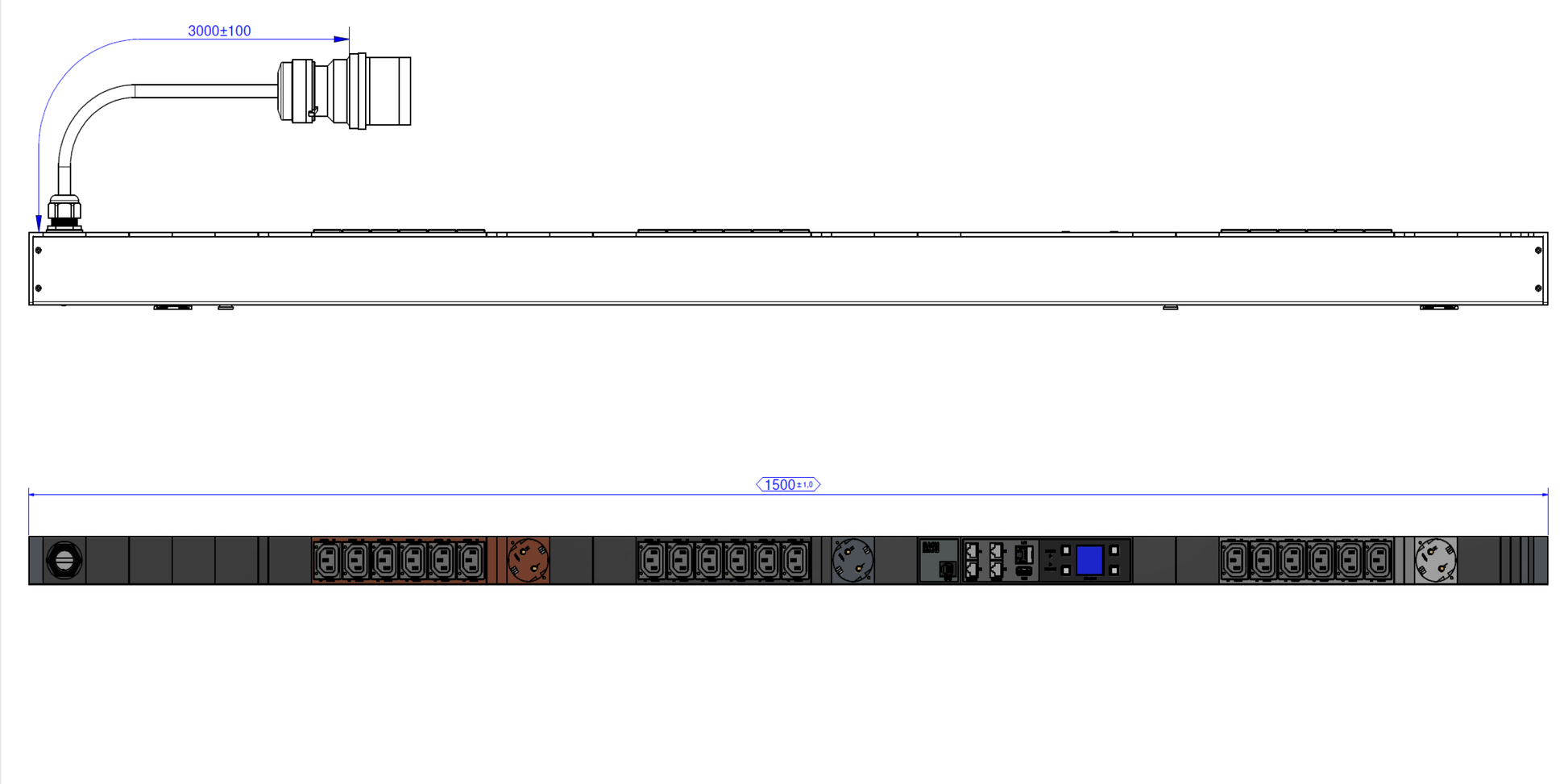 Bachmann Steckdosenleiste – 18× IEC C13, 3× Schuko (Typ E/F), CEE 16A (rot) 3P+N+PE, 3 m