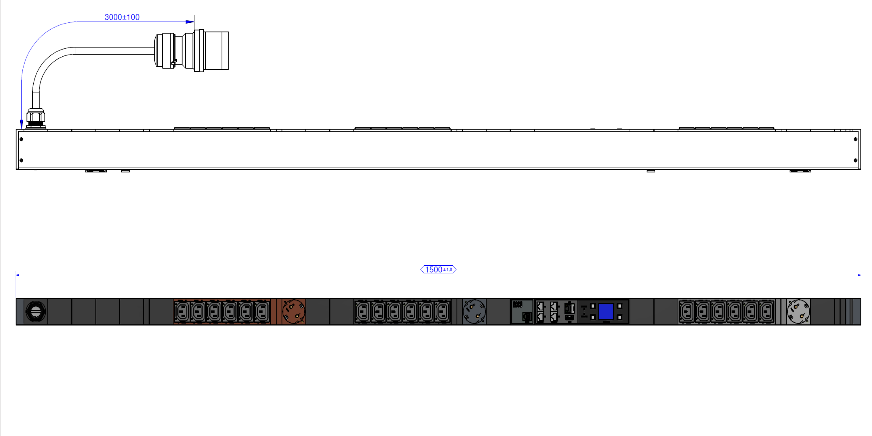 Bachmann Steckdosenleiste – 18× IEC C13, 3× Schuko (Typ E/F), CEE 16A (rot) 3P+N+PE, 3 m