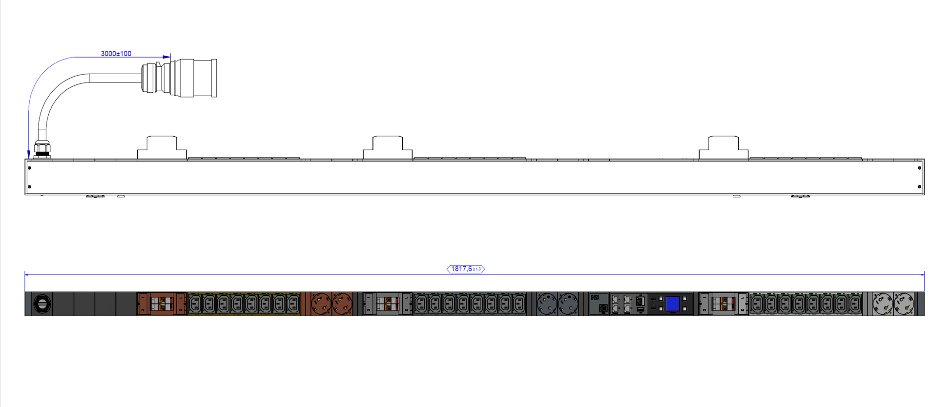 Bachmann BN3500 – Rack-PDU pro Ausgang gemessen, 3-phasig, 24× IEC C13 + 6× Schuko (Typ F), CEE 32A