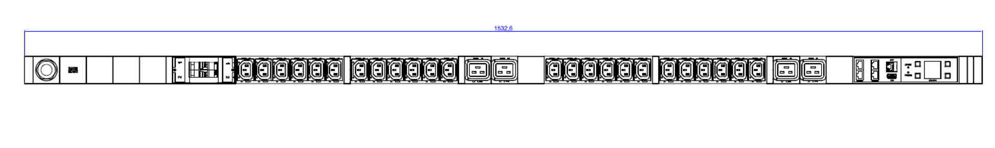 Bachmann BN3500 – Rack-PDU Messgerät pro Ausgang, 3-phasig, 24× IEC C13 + 4× IEC C19 + 2× C16A, Stecker CEE32A