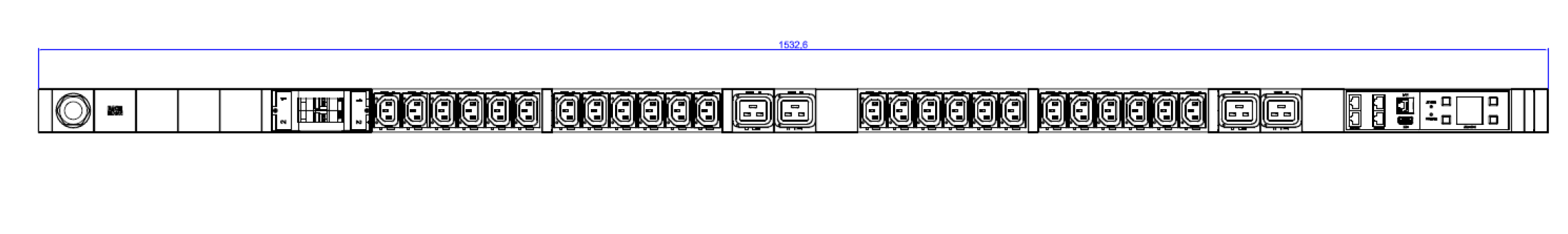 Bachmann BN3500 – Rack-PDU Messgerät pro Ausgang, 3-phasig, 24× IEC C13 + 4× IEC C19 + 2× C16A, Stecker CEE32A