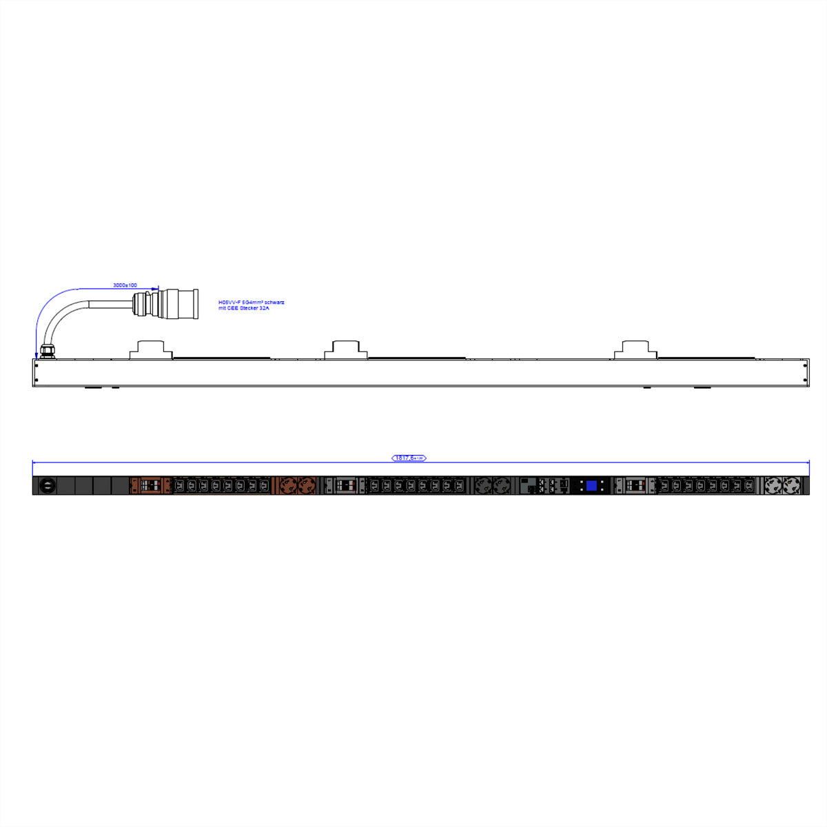 Bachmann BN7500 – Steckdosenleiste, 24× IEC C13 + 6× Schuko (Typ F), 3 m, Stecker CEE 32A