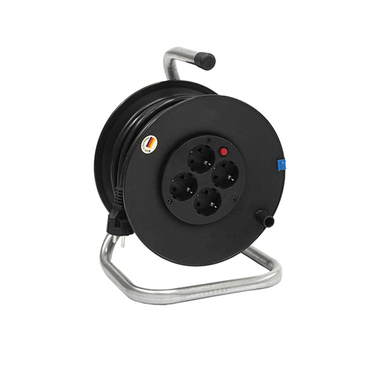 Bachmann Kabelrolle – 4-fach, 25 m, mit Thermoschutz, IP20, schwarz