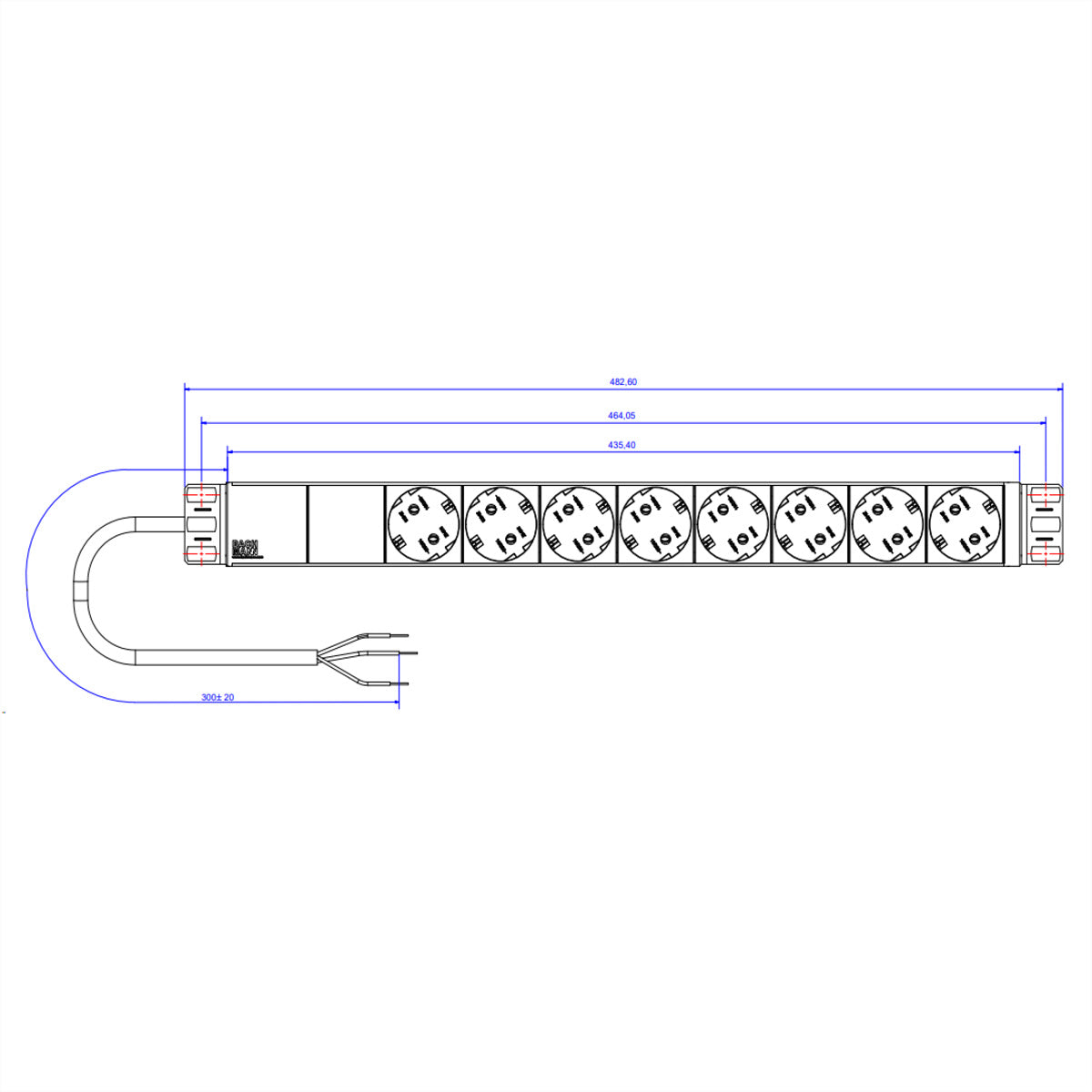 Bachmann Rack-PDU – 1U 19" Rackmount, 8× Schuko (Typ E/F), 230 V