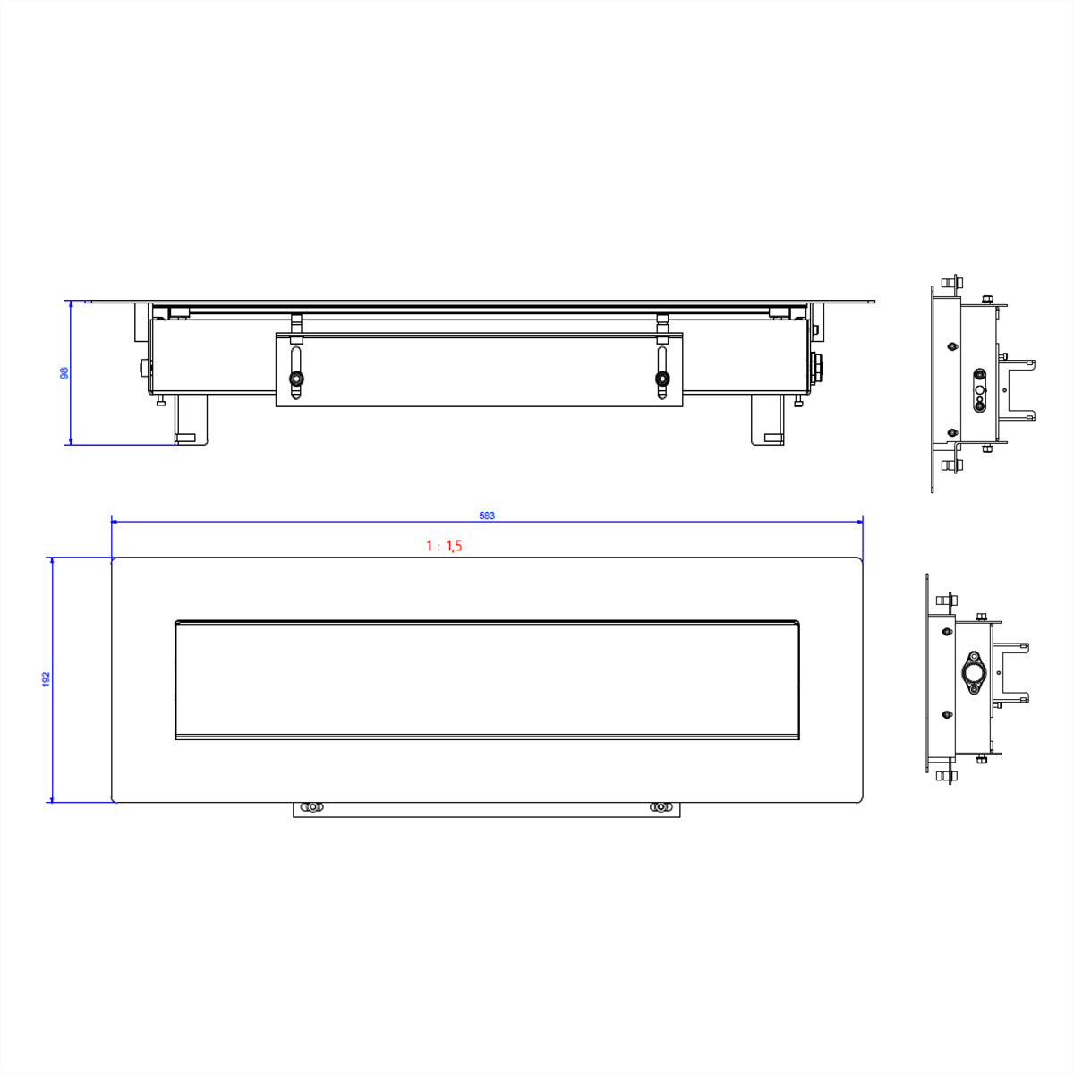 Bachmann TOP FRAME Steckdoseneinheit – 8-fach, Auftisch, RAL 9006/Schwarz, Aluminium, 192×583×98,3 mm