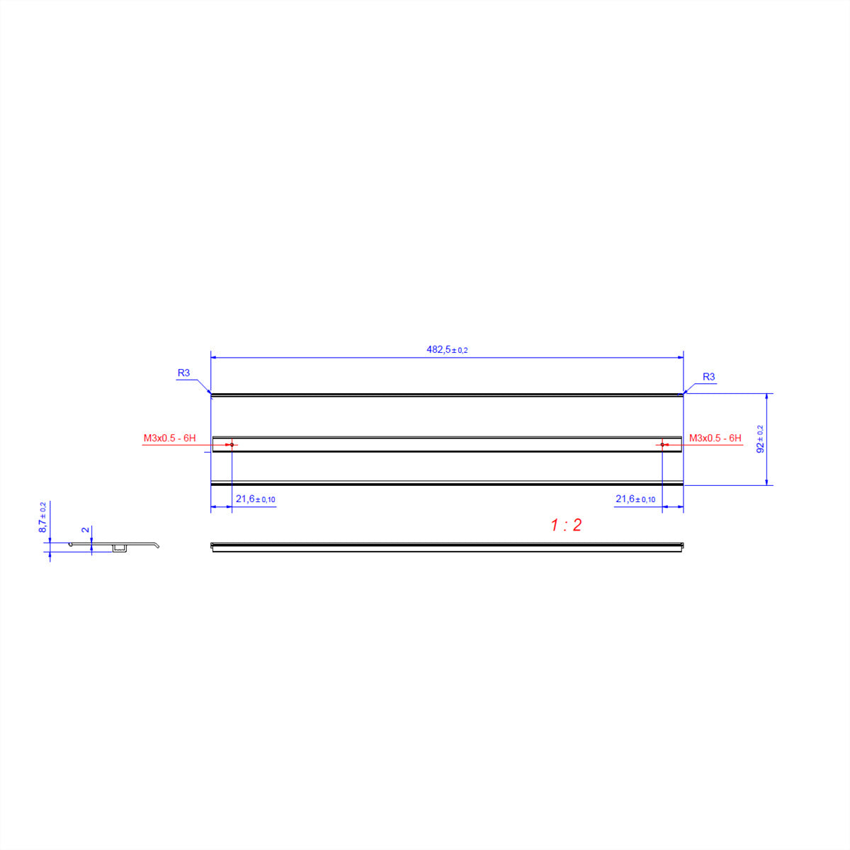 Bachmann TOP FRAME Einbausteckdosenleiste, 8-fach, gestrahlt und eloxiert, Einbau, 480×90×100 mm – Weiss